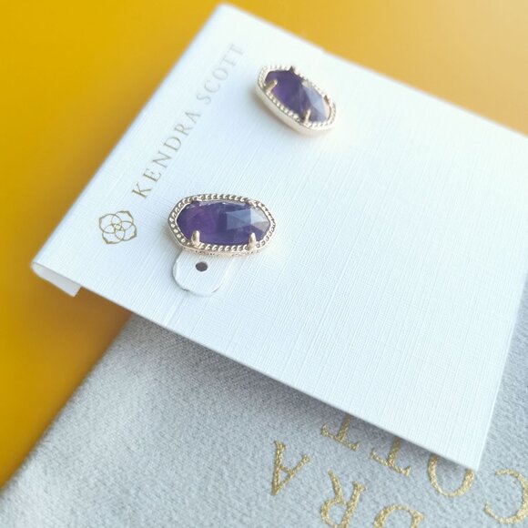 Kendra Scott Ellie Gold Amethyst Stud Earrings - Picture 2 of 3